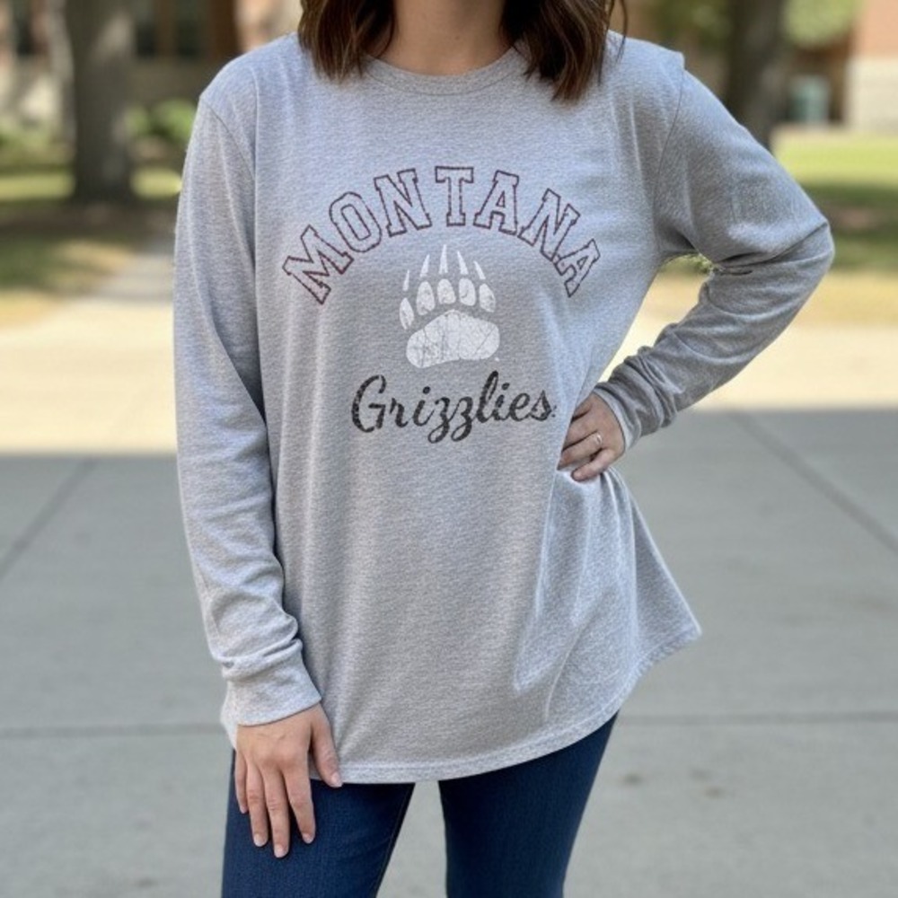 Montana Grizzlies Long Sleeve Womens XL T‎ Gray Graphic Bear Paw Rivalry Threads